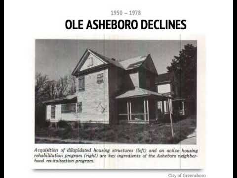 Archive clipping headed “Ole Asheboro declines, 1950–1978,” showing a run-down house and a housing rehabilitation program